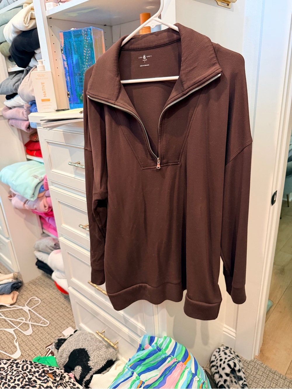 Lou & Grey Dark Brown Half-Zip Crewneck Pullover